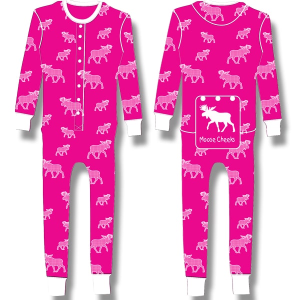 Ladies Junior Cut Plain Rib Bare Bottoms. Fushia Allover Moose