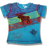 Nepal Cotton T-shirt for Youth / Turquoise with Moose / Maple Leaf / Bear