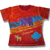 Nepal Cotton T-shirt for Youth / Red with Bear / Moose / Maple Leaf