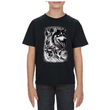 Kids T-Shirt with Animal Print / Wolf Design / BLACK