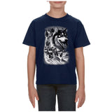 Kids T-Shirt with Animal Print / Wolf Design / NAVY