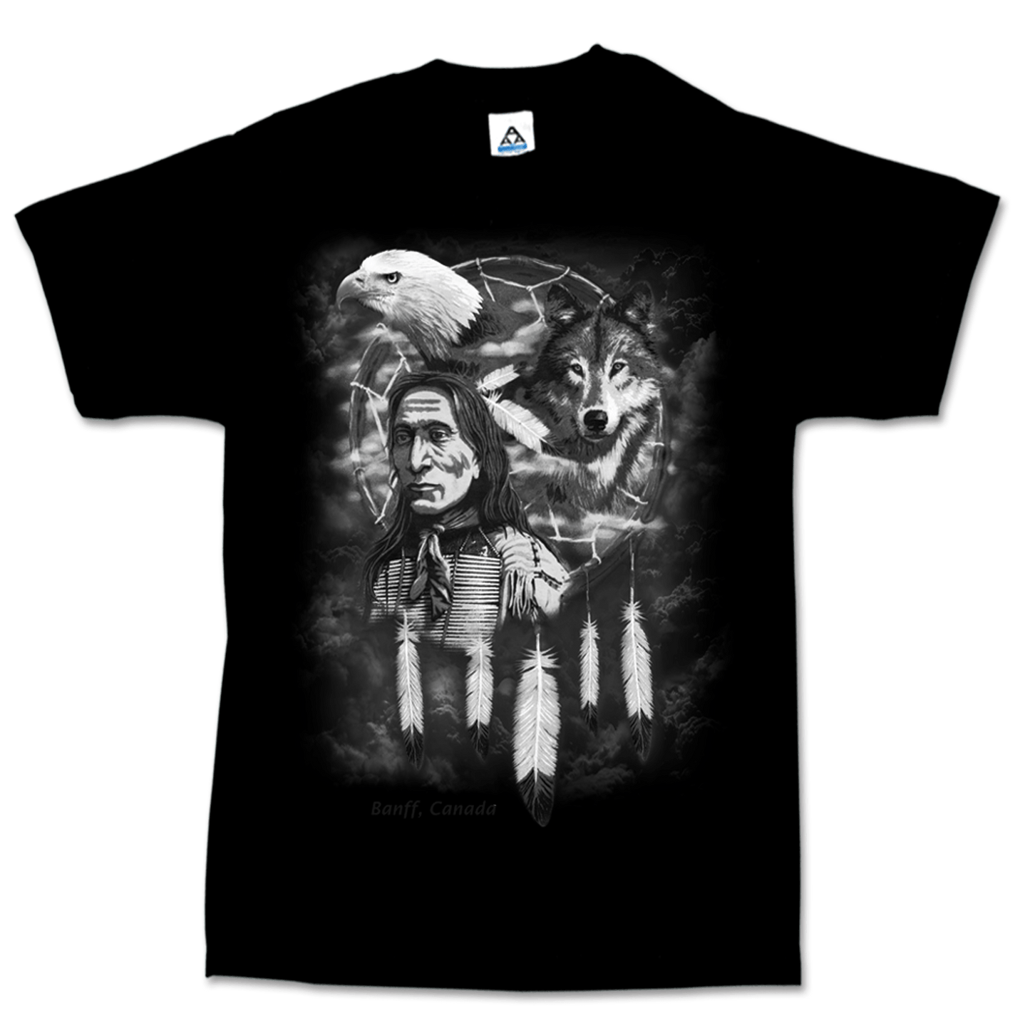 Men and Women t-shirt with Wolf, Moose and dreamcatcher print Designs . Black / Dreamcatcher  