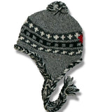 Wool Earflap hat with POMPOM for Men and Woman / Grey / Black Mix