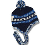 Wool Earflap hat with POMPOM for Men and Woman / Navy / Blue Mix