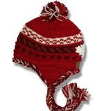 Wool Earflap hat with POMPOM for Men and Woman / Red / Burgundy Mix