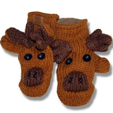 Products Wool Animal Mittens for Men and Women. Moose / Honey Brown Background 