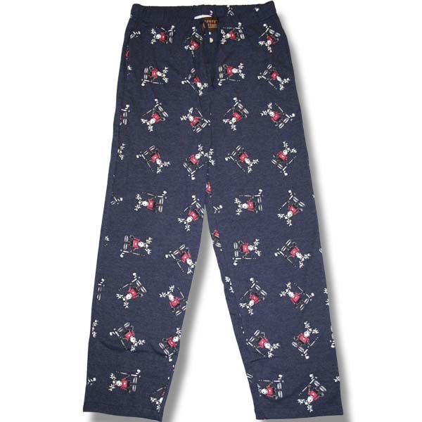 Men and Women Pyjamas Pants. Denim Heather with Hockey Moose