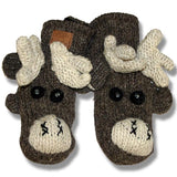 Products Wool Animal Mittens for Men and Women. Moose/Brown background