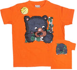Kids Floppy T-shirt. Orange / Black Bear