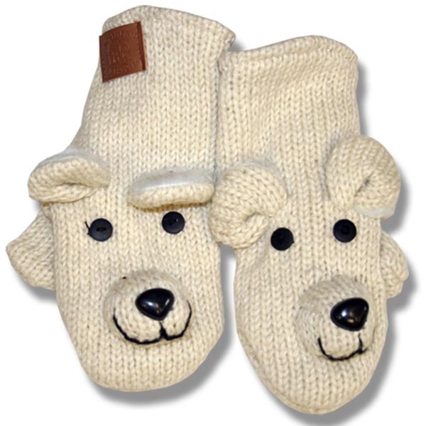 Products Wool Animal Mittens for Men and Women. Polar Bear