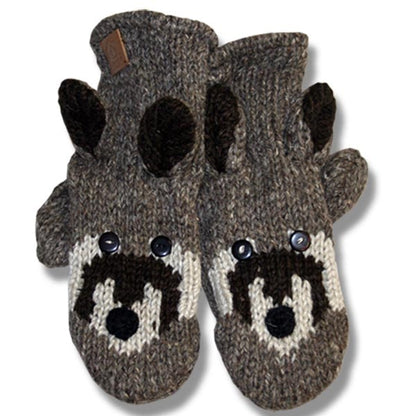 Wool Animal Mittens for Kids / Racoon