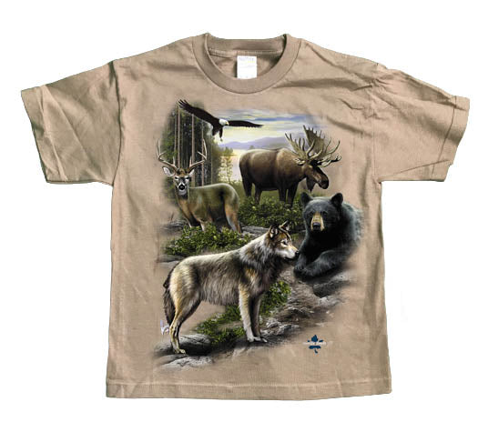 Youth T-shirt with Various designs / Safari Green / Wildlife Collage 