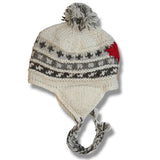 Wool Earflap hat with POMPOM for Men and Woman / Off White Brown Mix