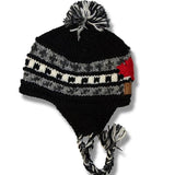Wool Earflap hat with POMPOM for Men and Woman / Black Mix