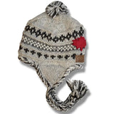 Wool Earflap hat with POMPOM for Men and Woman / Almond Beige Mix