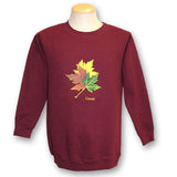 Men and Women's Fleece Crewneck Sweatshirt with various designs. Burgundy / Maple Leaf