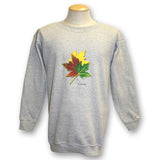 Men and Women's Fleece Crewneck Sweatshirt with various designs. Ash / Maple Leaf