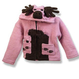 Wool Jacket with Zip-Off Hood for Kids / Pink Moose