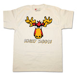 Men and Women T-Shirts with Comic Design. White with Angry Moose
